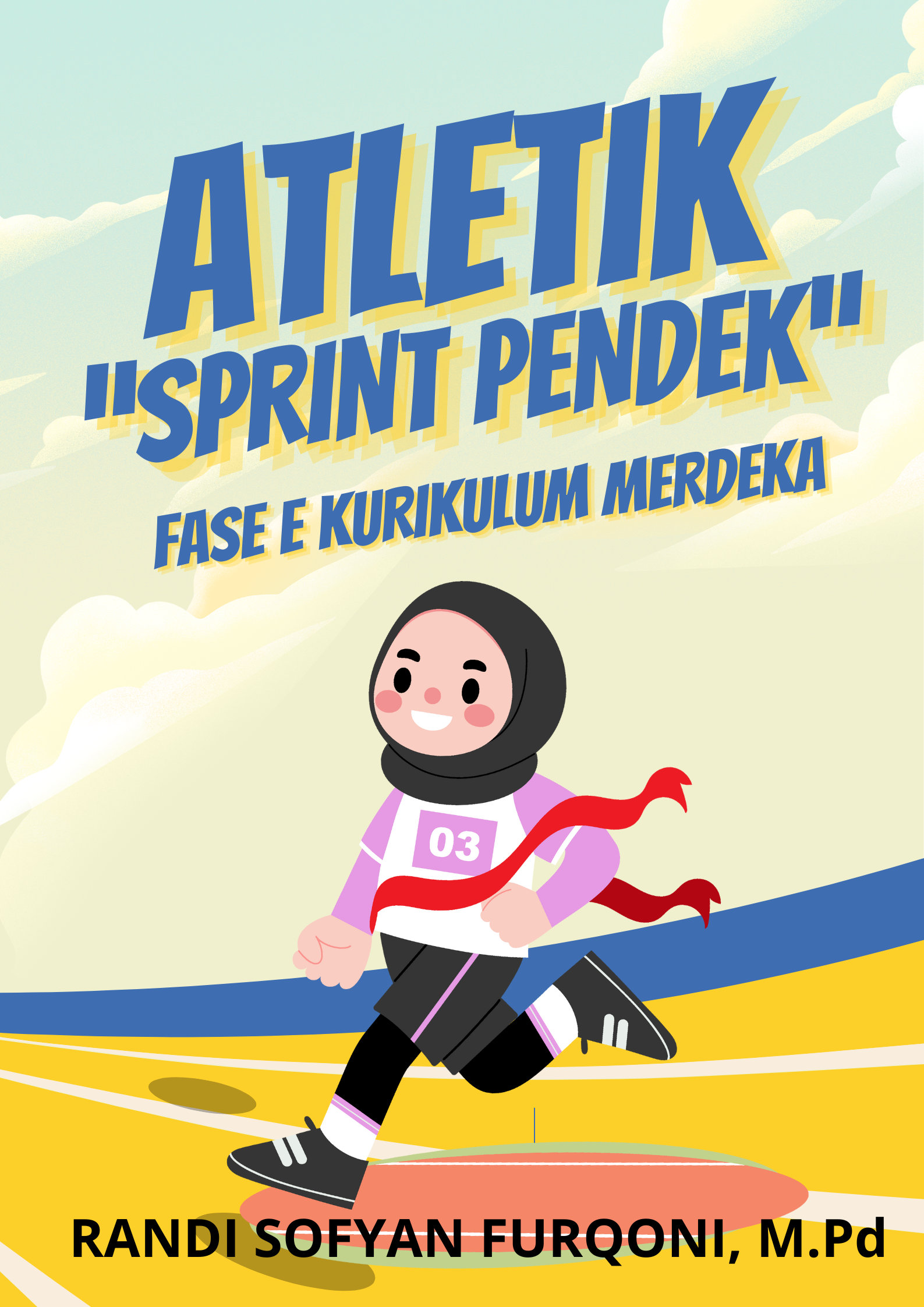 Poster Lomba Lari Perempuan Ilustratif Biru Kuning