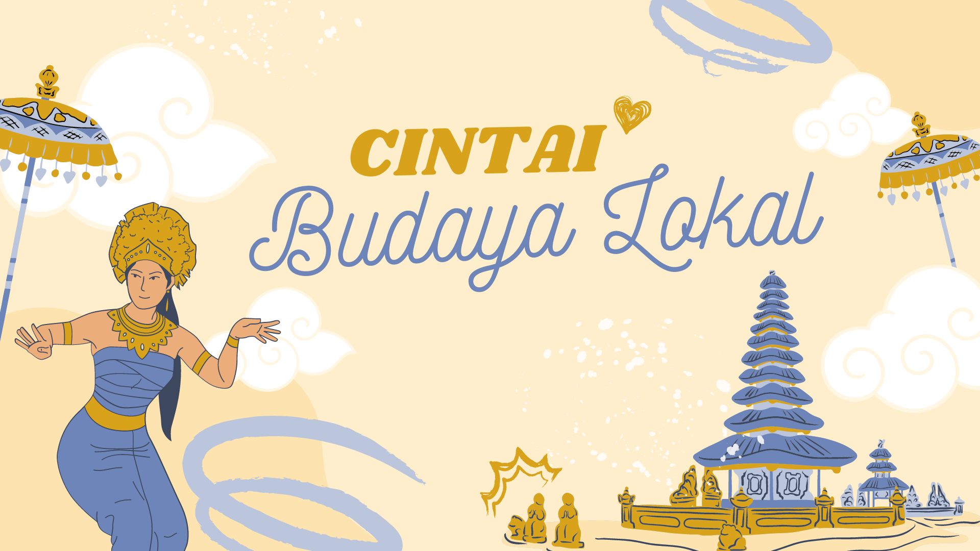 Wallpaper Desktop Cinta Budaya Lokal Kreatif Kuning dan Biru