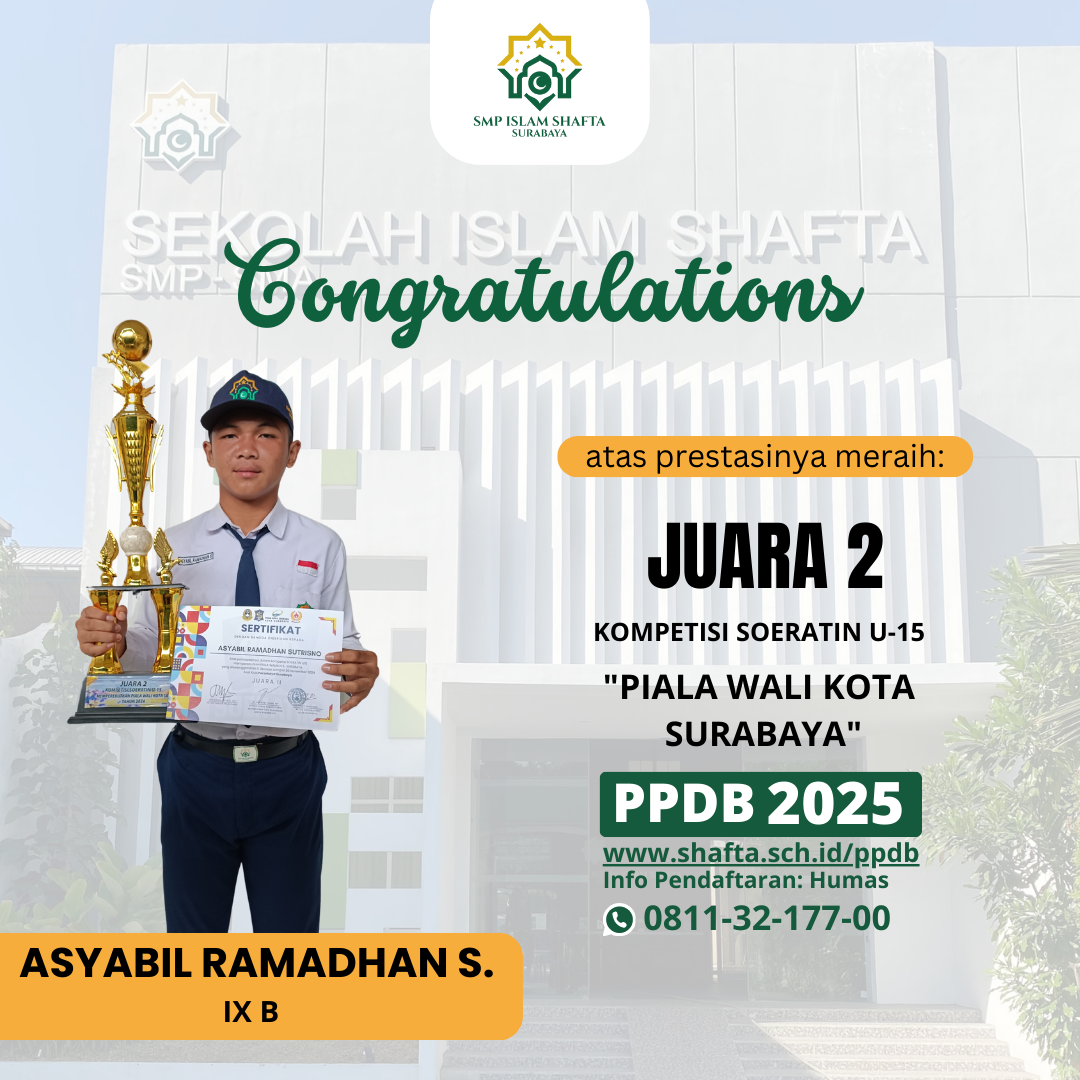 SISWA SMP SHAFTA RAIH GELAR JUARA 2 PIALA WALIKOTA SURABAYA