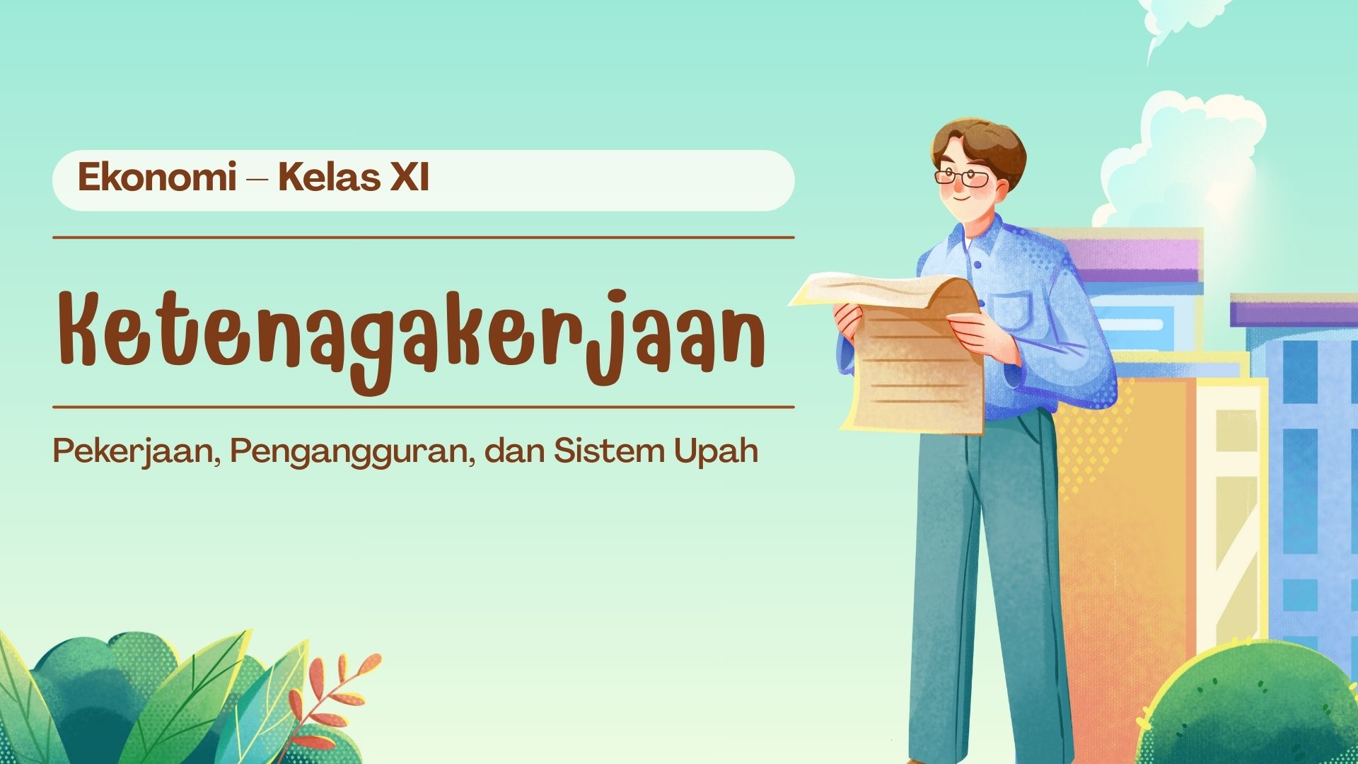 Presentasi Ketenagakerjaan daam Gaya Ilustratif Hijau dan Biru