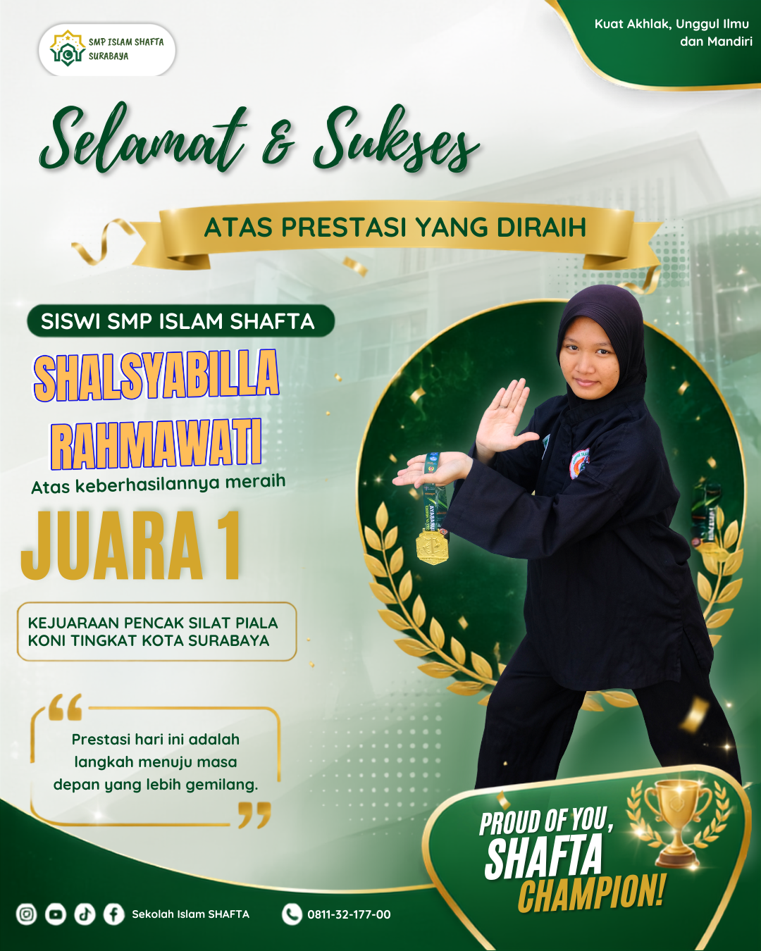 Tangguh di Arena, Juara di Podium Siswi SMP SHAFTA Sabet Juara 1 Piala KONI