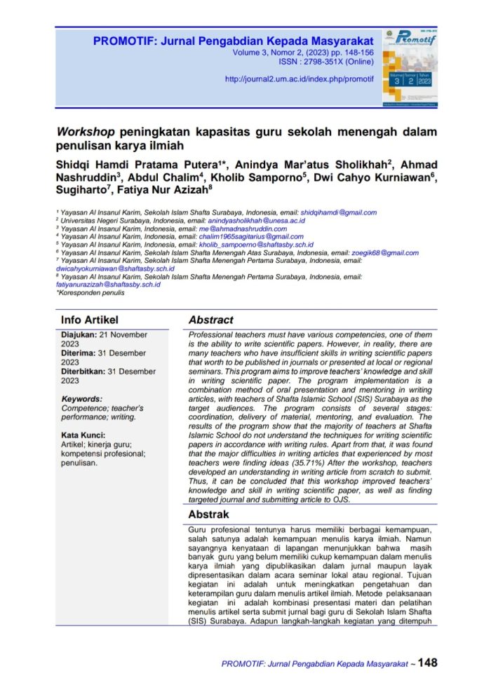 Jurnal Ilmiah Guru Sekolah Islam SHAFTA Terindeks GARUDA