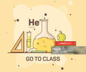 Flat image of school and student supplies for chemistry and study. Vector illustration.