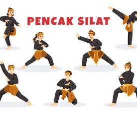 Pencak Silat Sport Illustration with People Pose Martial Artist from Indonesia for Web Banner or Landing Page in Flat Cartoon Hand Drawn Templates